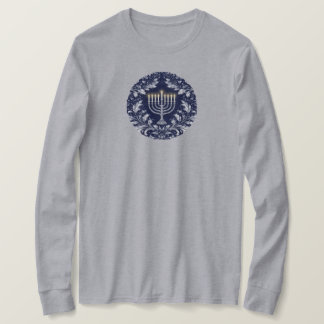 Camiseta Menorá Azul Marino Profundo Patrón William Morris