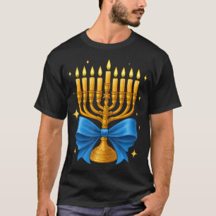 Camiseta Menorá de Hanukkah Feliz Hanukkah Coquette Bow