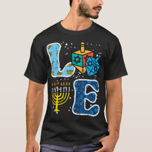 Camiseta Menorá Dreidel Amor Hanukkah Chanukah Mujeres Judí