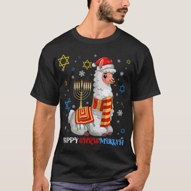 Camiseta Menorah Chrismukkah Llama Alpaca Hanukkah Xmas (Anverso)