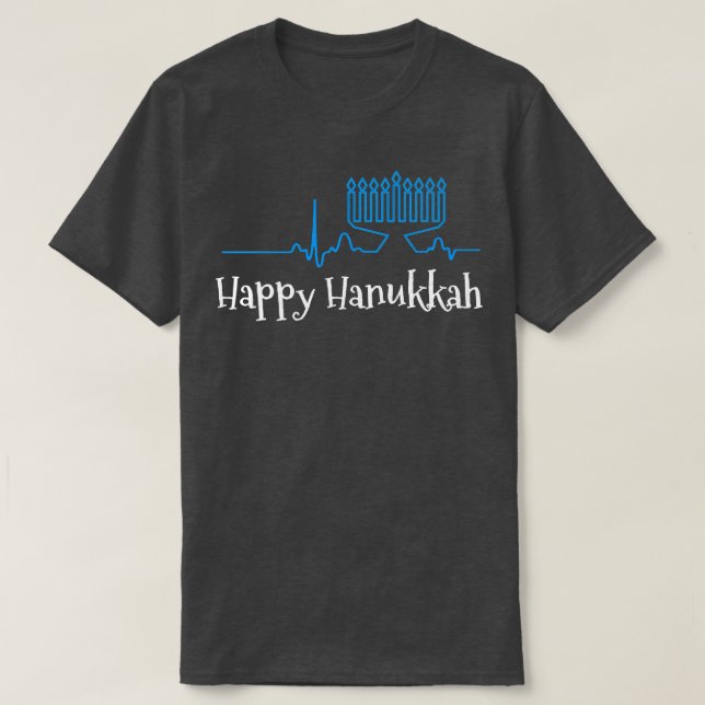 Camiseta Menorah ECG Heartbeat Happy Hanukkah Chanukah Jewi (Diseño del anverso)