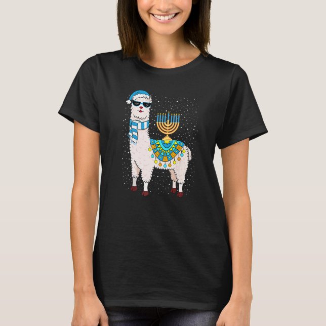 Camiseta Menorah Hanukkah Llama Cute Alpaca Chanukah Premiu (Anverso)