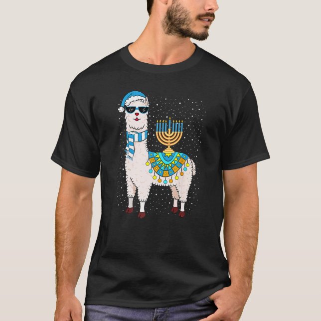 Camiseta Menorah Hanukkah Llama Cute Alpaca Chanukah Premiu (Anverso)