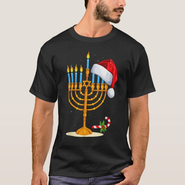 Camiseta Menorah Santa Hat Chanukah Hanukkah Jewish Christm (Anverso)