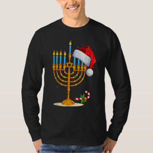 Camiseta Menorah Santa Sombrero Chanukah Hanukkah Judío Nav