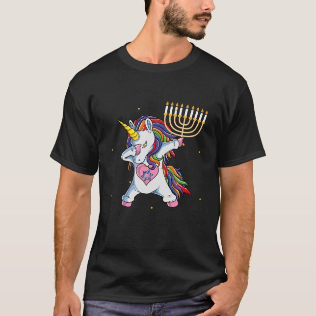 Camiseta Menorah Unicorn Jewnicorn Hanukkah Pajamas (Anverso)