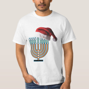 Camiseta Menorah y Santa Claus Gorra para Navidades
