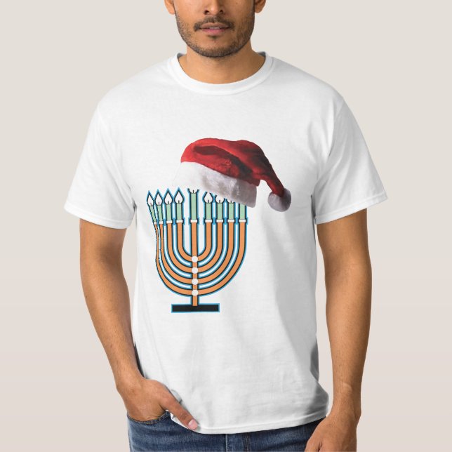 Camiseta Menorah y Santa Claus Gorra para Navidades (Anverso)