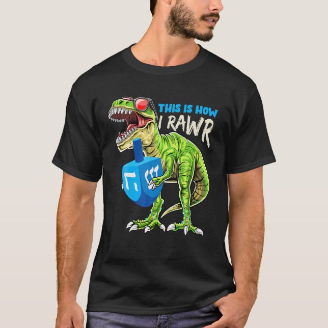 Camiseta Menorasauro así como rollo dinosaurio Hanukkah Gif (Anverso)