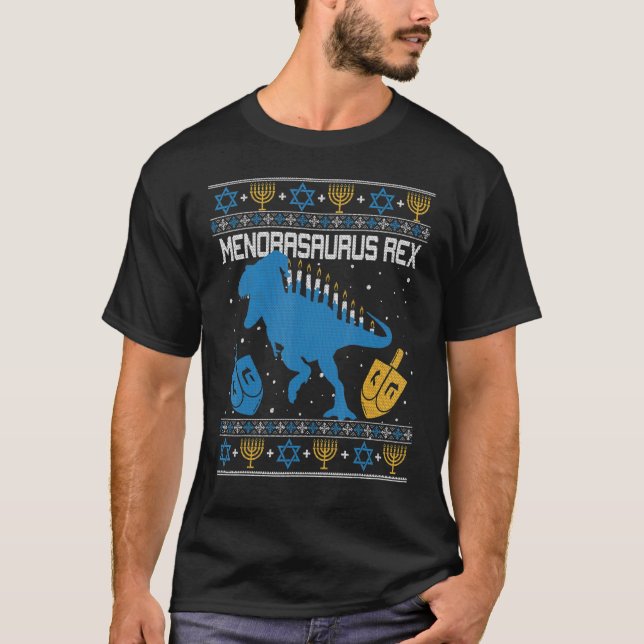 Camiseta Menorasauro Rex Dinosaur T Rex Hanukkah Menorah B (Anverso)