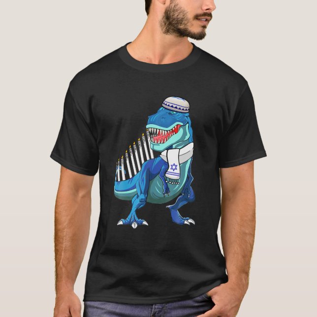 Camiseta Menorasauro Rex T - Rex Dinosaur Hanukkah Para (Anverso)