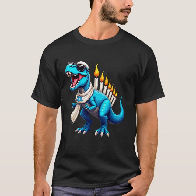 Camiseta Menorasaurus Dinosaur Menorah Hanukkah Niños judío (Anverso)