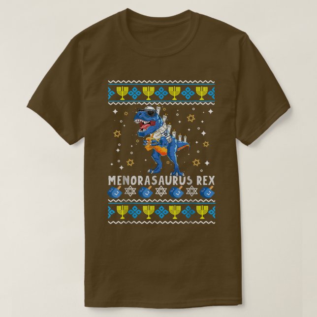 Camiseta Menorasaurus Re Tre Menorah Ugly Hanukkah Chanukka (Diseño del anverso)