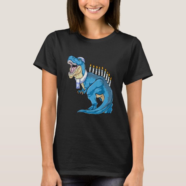 Camiseta Menorasaurus Rex Dinosaur Happy Hanukkah Pjs Famil (Anverso)