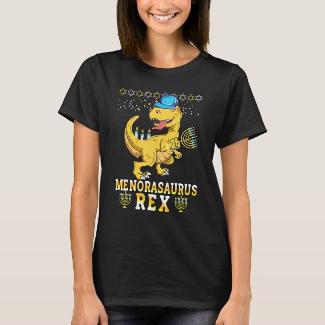 Camiseta Menorasaurus Rex  Dinosaur Rex Hanukkah Menora Pun (Anverso)