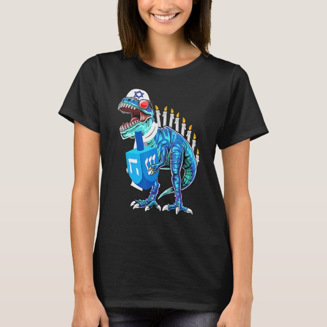 Camiseta Menorasaurus Rex Dinosaurio Rex Janucá Para Niños  (Anverso)