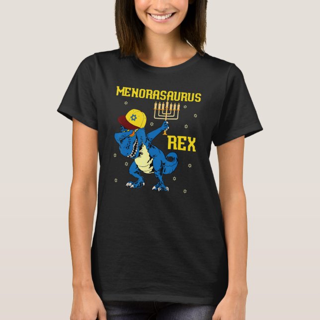 Camiseta Menorasaurus Rex  Dinosaurio Rex Menora de Janucá  (Anverso)
