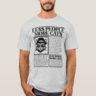 Camiseta Menos Gente Más Gatos Periódico Vintage Retro