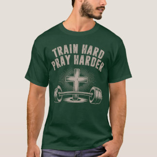 Camiseta Menrain Hard Pray Harder Funny Christian Jesus Gym