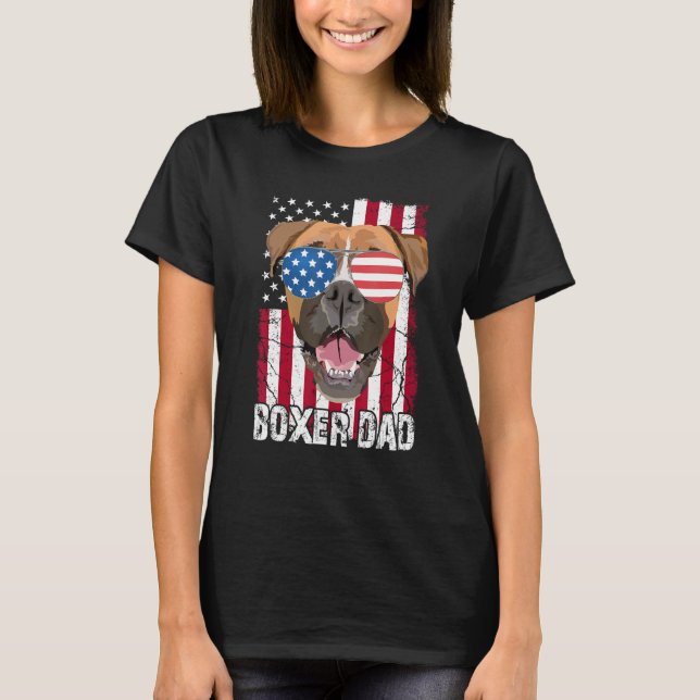 Camiseta Mens 4th of July Boxer Dog Dad Father Day  USA Fla (Anverso)