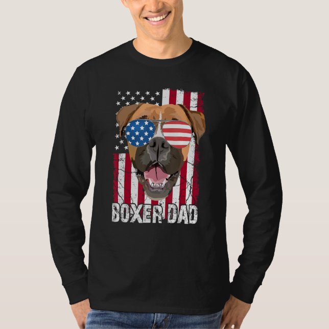 Camiseta Mens 4th of July Boxer Dog Dad Father Day  USA Fla (Anverso)