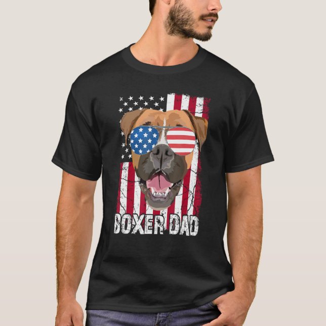 Camiseta Mens 4th of July Boxer Dog Dad Father Day  USA Fla (Anverso)