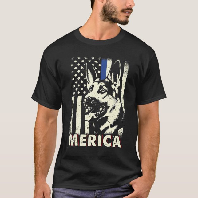 Camiseta Mens 4th Of July  German Shepherd Dog Merica Ameri (Anverso)