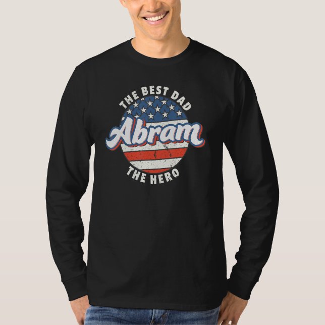 Camiseta Mens Abram Best Dad Hero US Flag Personalised Fath (Anverso)