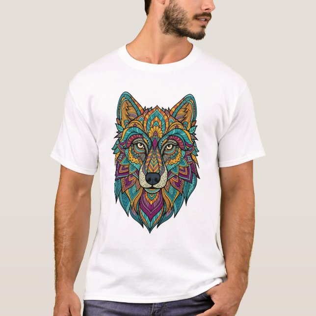 Camiseta Men's Abstract Wolf Design T-Shirt – Modern Geomet (Anverso)