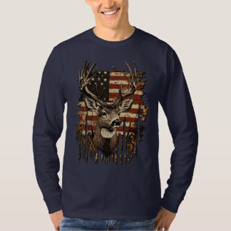 Camiseta Men's American Flag Deer Hunting Tee, Long Sleeves