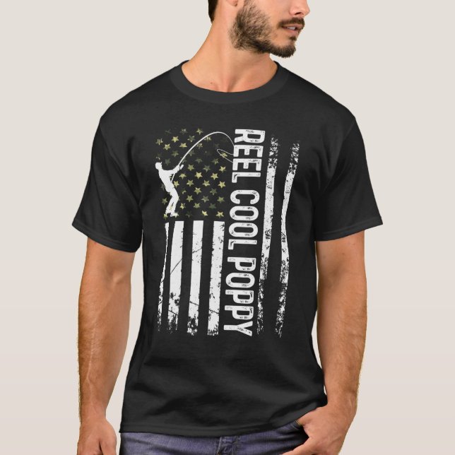 Camiseta Mens American Flag Reel Guay Poppy Para Daddy Husb (Anverso)