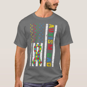 Camiseta Mens Autism Dad American Flag Awareness Ribbon Col