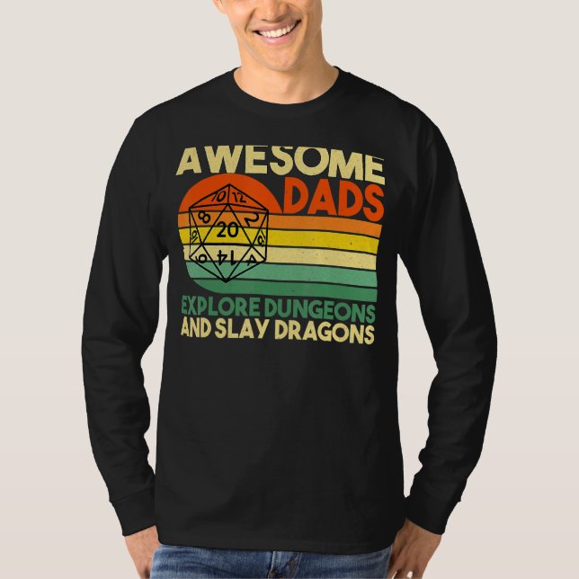 Camiseta Mens Awesome Dads Explorar Dungeons Dm Rpg Dice Dr (Anverso)