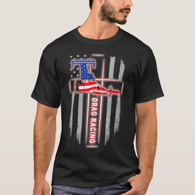 Camiseta Mens Bandera Americana Arrastrar Carreras cruzar j (Anverso)