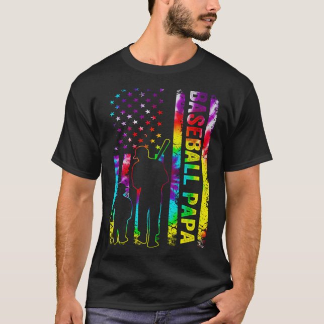 Camiseta Mens Baseball Papa American Flag Tie dye (Anverso)