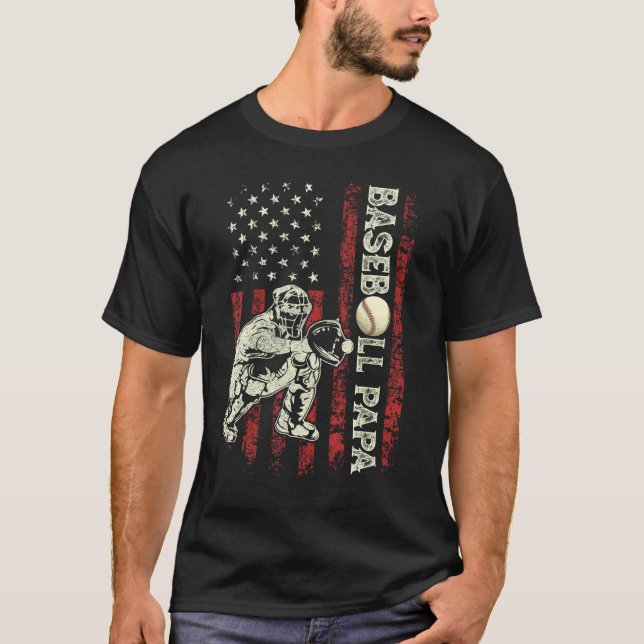 Camiseta Mens Baseball Papa Flag  Dad Baseball Catcher Fath (Anverso)