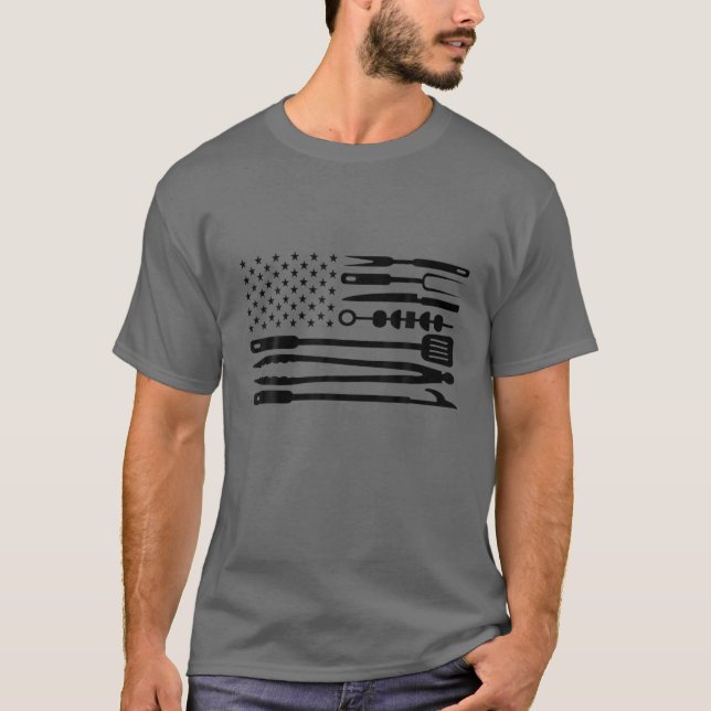Camiseta Mens BBQ Tools Grill American Flag Patriotic Chef (Anverso)