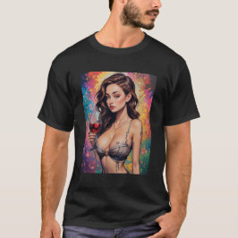 Camiseta Mens Beautiful Graphic Image of Wine & Women