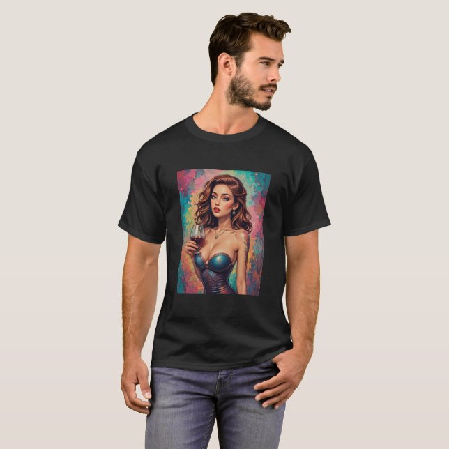 Camiseta Mens Beautiful Graphic Image of Wine & Women (Anverso completo)