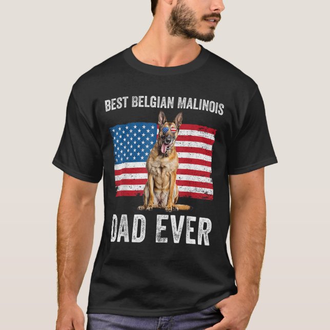 Camiseta Mens Belga Malinois Dad Bandera Estadounidense Sh  (Anverso)