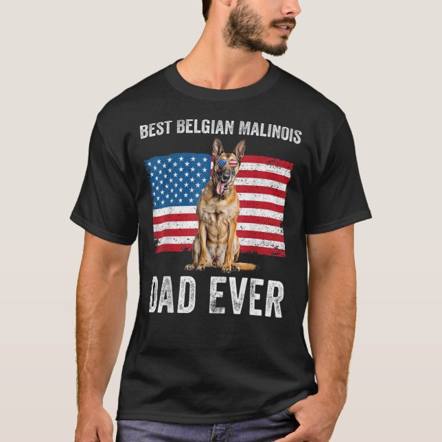 Camiseta Mens Belga Malinois Dad Bandera Estadounidense Sh  (Anverso)