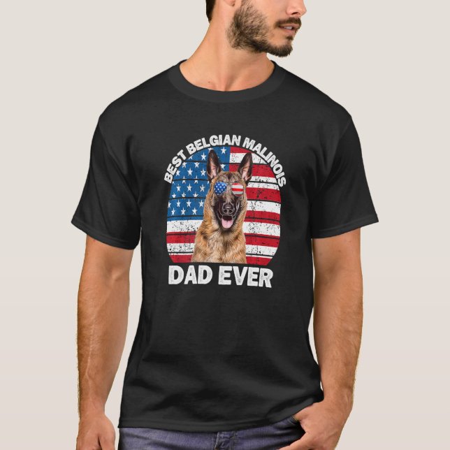 Camiseta Mens Belga Malinois Dad Bandera Estadounidense Sh  (Anverso)