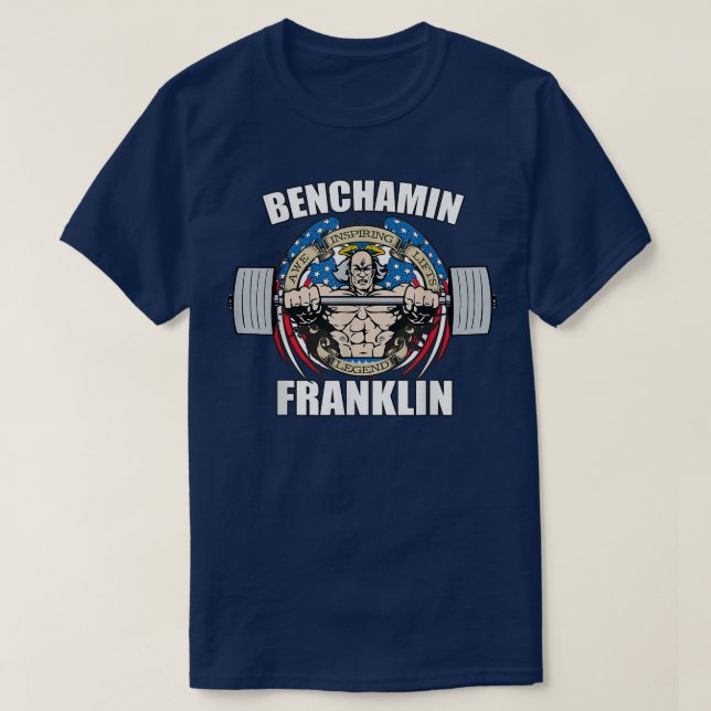 Camiseta Mens Benchamin Franklin Patriotic Gainz Workout Gy (Diseño del anverso)