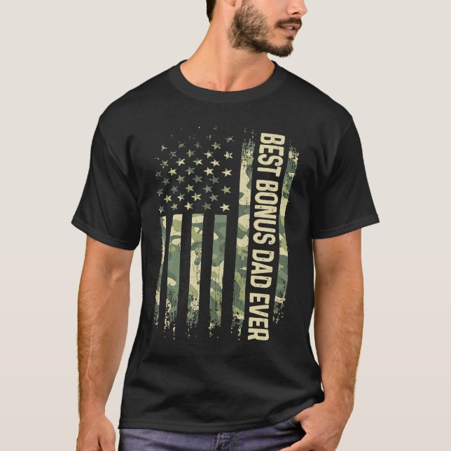 Camiseta Mens Best Bonus Dad Ever Camo American Flag Father (Anverso)