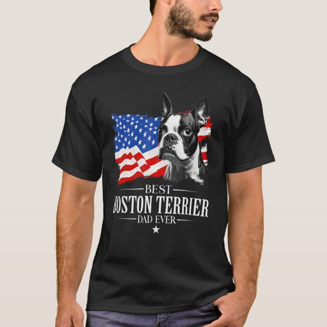 Camiseta Mens Best Boston terrier Dad Ever American Flag Fa (Anverso)