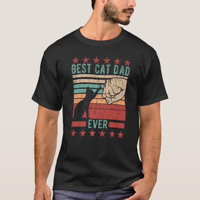 Camiseta Mens Best Cat Dad Ever  Fathers Day Retro Sunset D (Anverso)