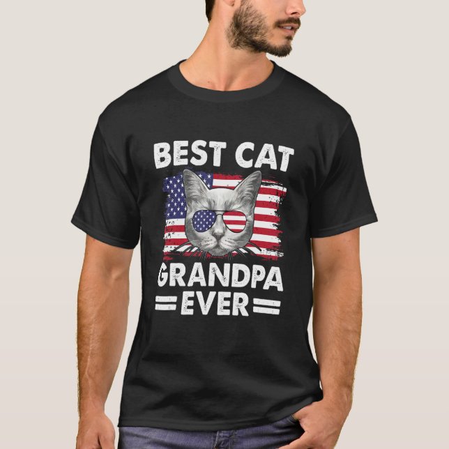 Camiseta Mens Best Cat Grandpa Ever American Flag Patriotic (Anverso)