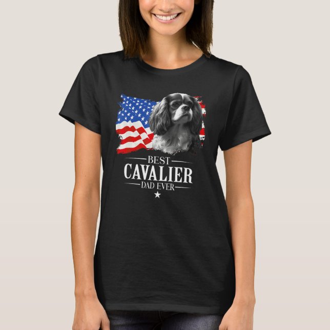 Camiseta Mens Best Cavalier king Dad Ever American Flag Fat (Anverso)