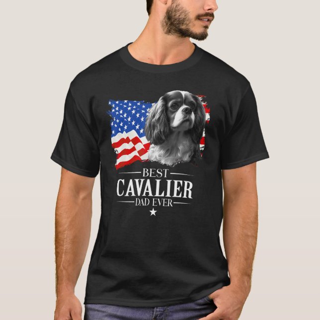 Camiseta Mens Best Cavalier king Dad Ever American Flag Fat (Anverso)