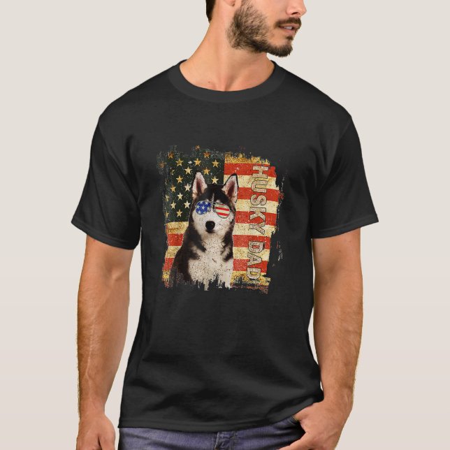 Camiseta Mens Best Husky Dad Ever American Flag Dog Father  (Anverso)